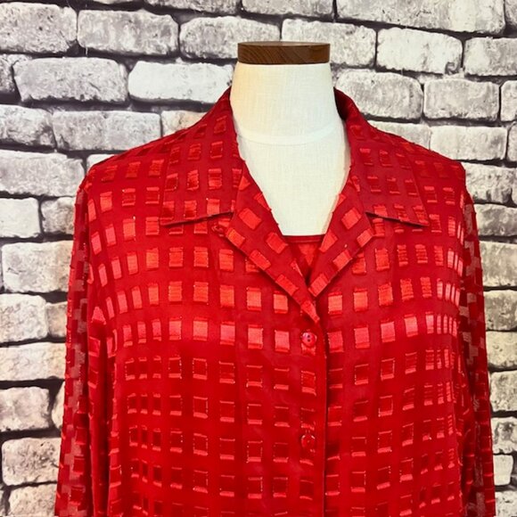 Allison Daley Red Button Down Blouse W/ Matching Tank Size 2X - Picture 2 of 9